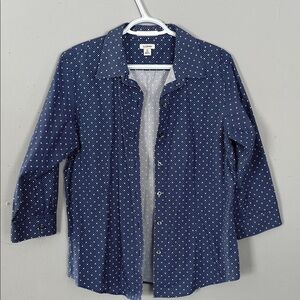 L.L. Bean Navy Polka Dot Wrinkle Free Men's Shirt Medium